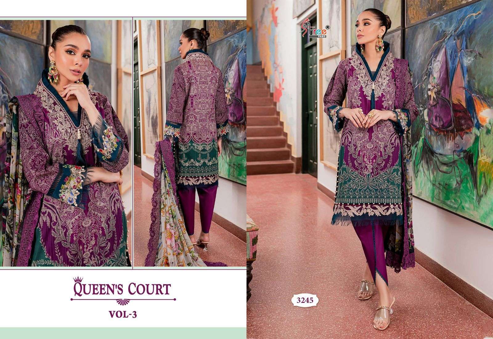 Shree Queens Court Vol 3 Cotton Dupatta Pakistani Salwar Suits Wholesale surat