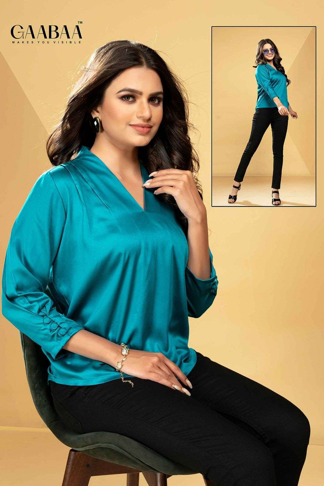 GAABAA D. NO. 886 Viscose Satin- Liva Tag Ladies T-shirts Wholesaler in Surat