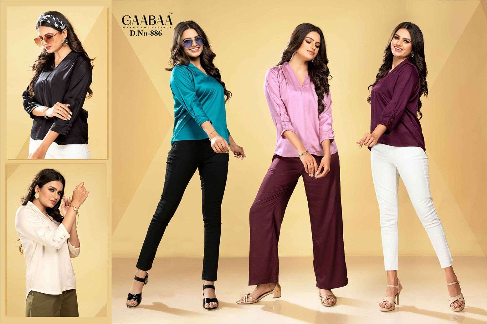 GAABAA D. NO. 886 Viscose Satin- Liva Tag Ladies T-shirts Wholesaler in Surat