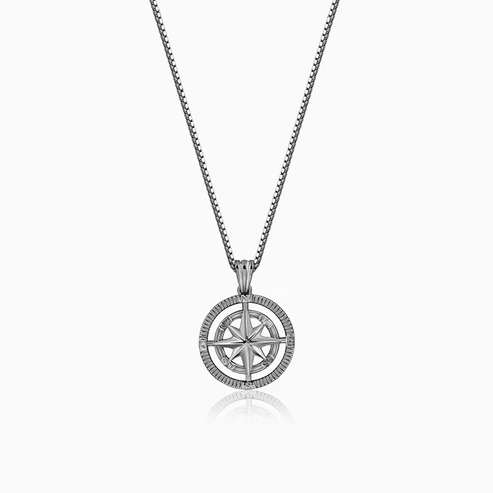 Nitya Black Rhodium Vintage Compass Pendant With Box Chain varnam silver jewellery