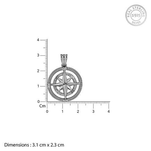 Nitya Black Rhodium Vintage Compass Pendant With Box Chain varnam silver jewellery