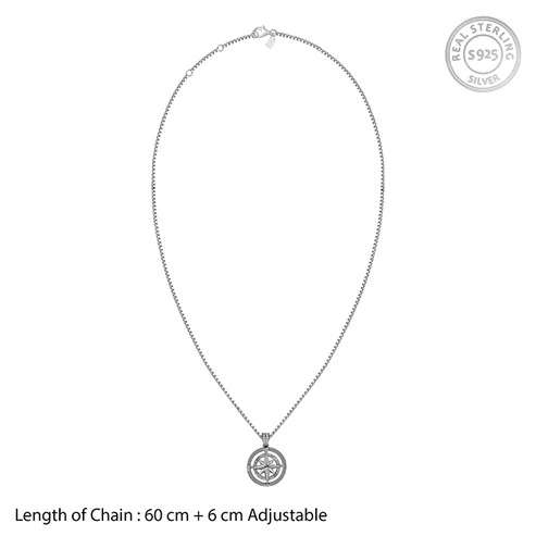 Nitya Black Rhodium Vintage Compass Pendant With Box Chain varnam silver jewellery