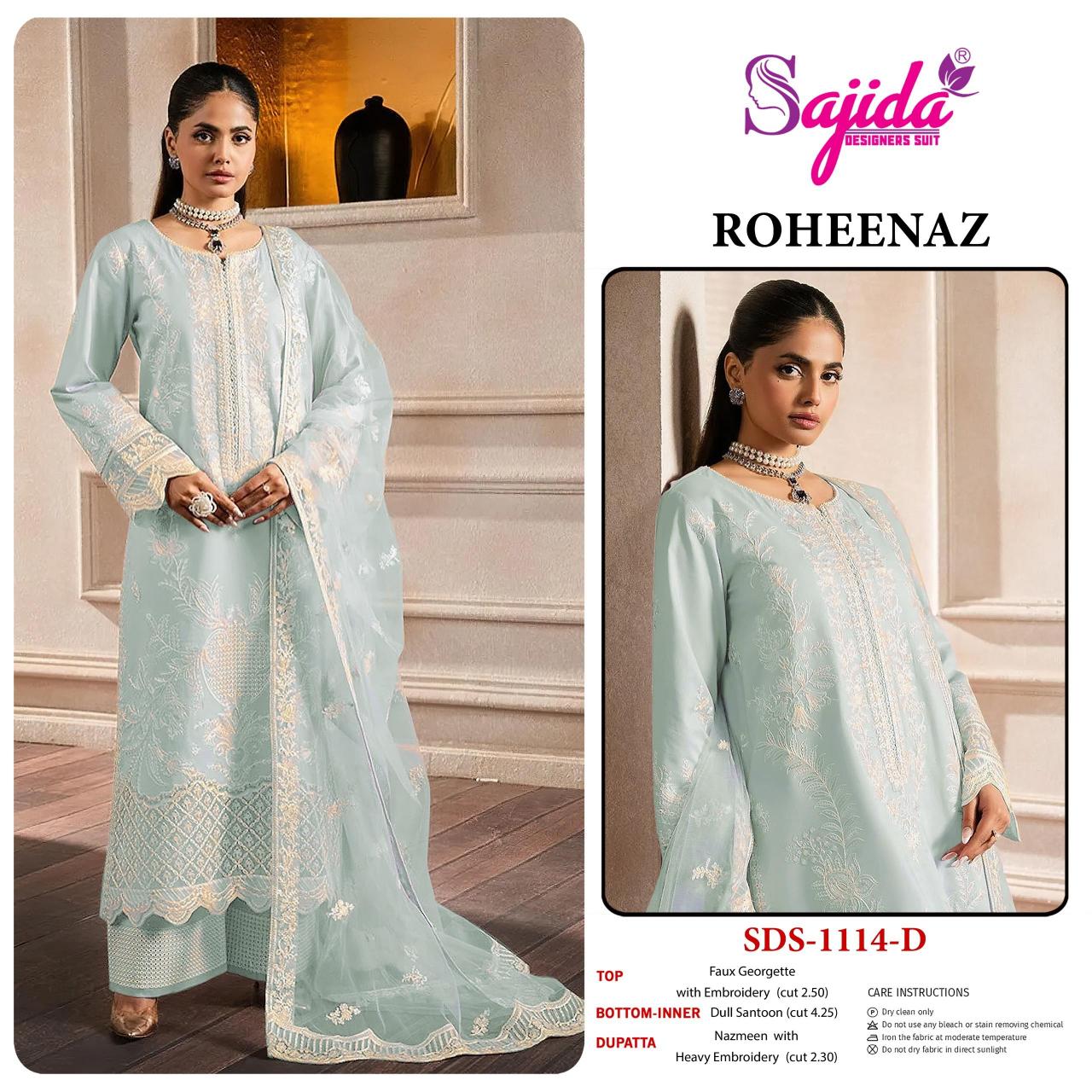Sajida Roheenaz catalog georette pakistani copy suits - Sanvari Fashion