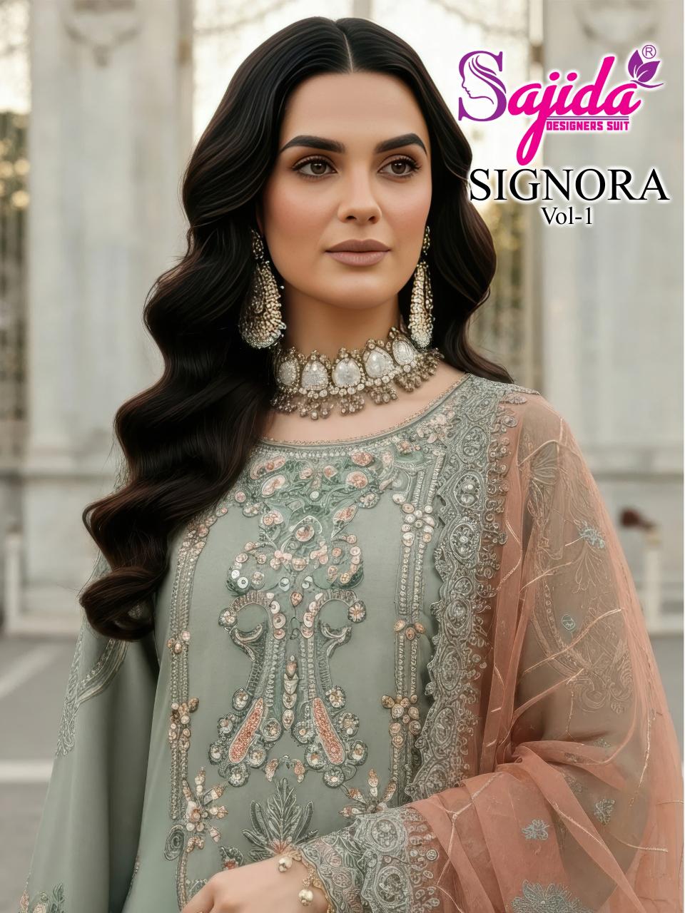 Sajida Signora Vol 1 catalog Embroidered Work Pakistani Salwar Kameez - Sanvari Fashion