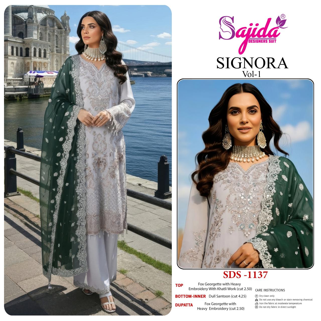 Sajida Signora Vol 1 catalog Embroidered Work Pakistani Salwar Kameez - Sanvari Fashion