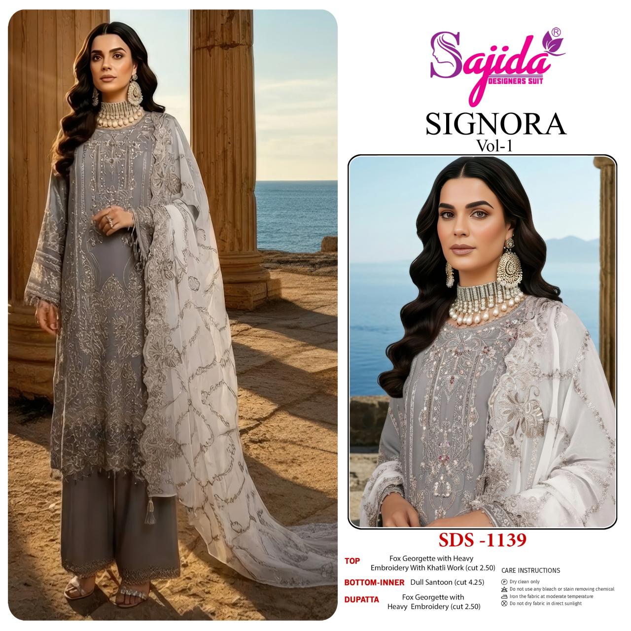 Sajida Signora Vol 1 catalog Embroidered Work Pakistani Salwar Kameez - Sanvari Fashion