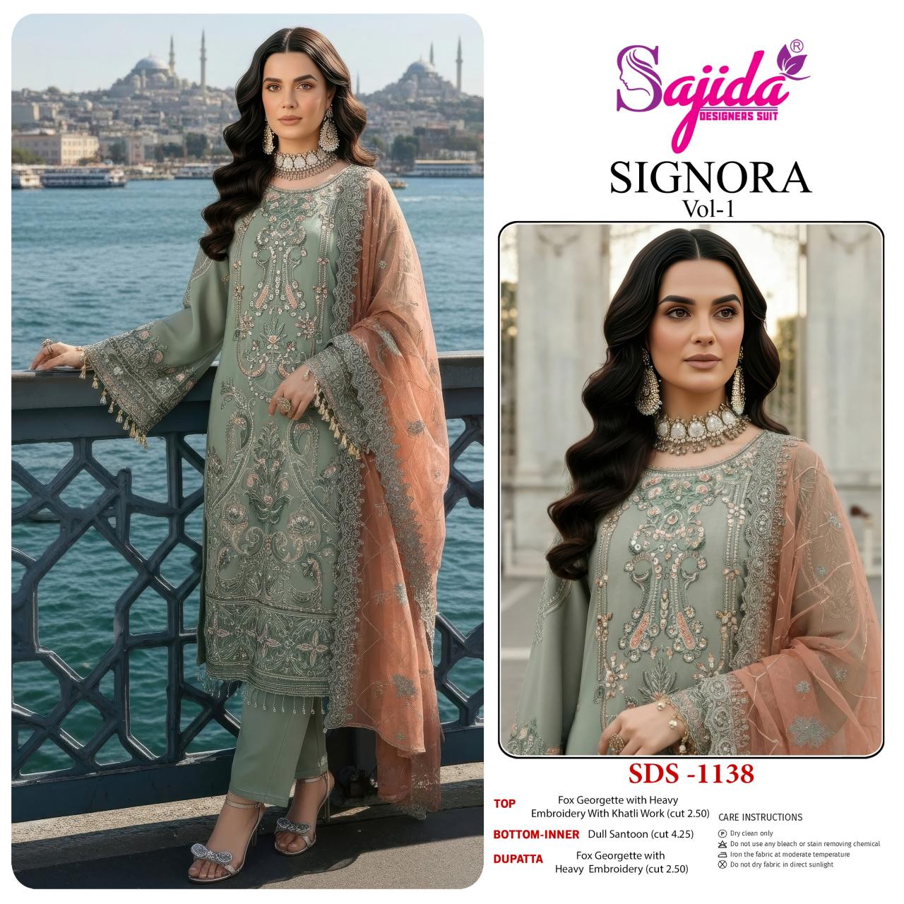 Sajida Signora Vol 1 catalog Embroidered Work Pakistani Salwar Kameez - Sanvari Fashion