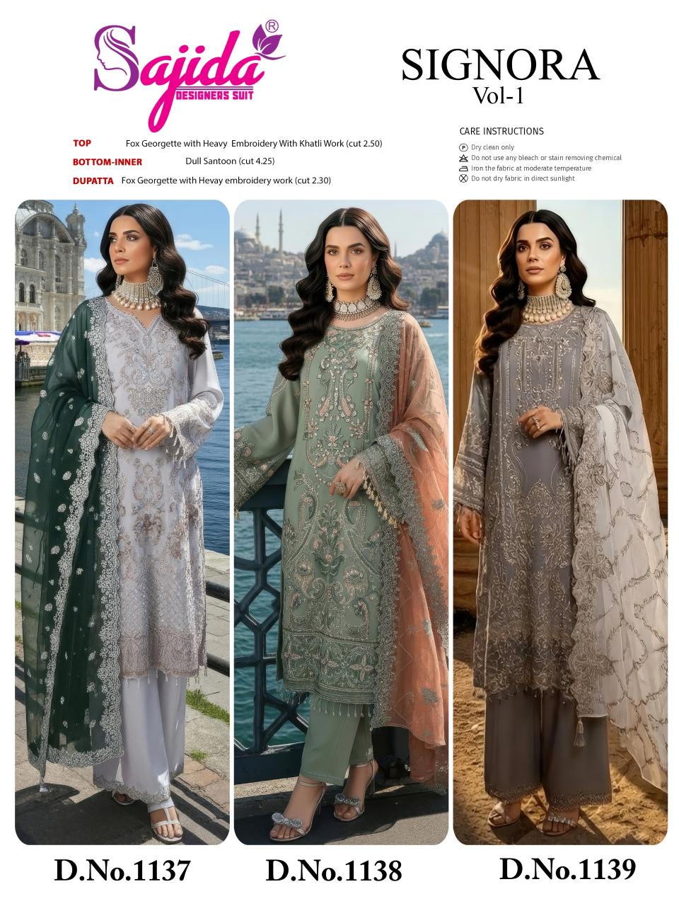 Sajida Signora Vol 1 catalog Embroidered Work Pakistani Salwar Kameez - Sanvari Fashion