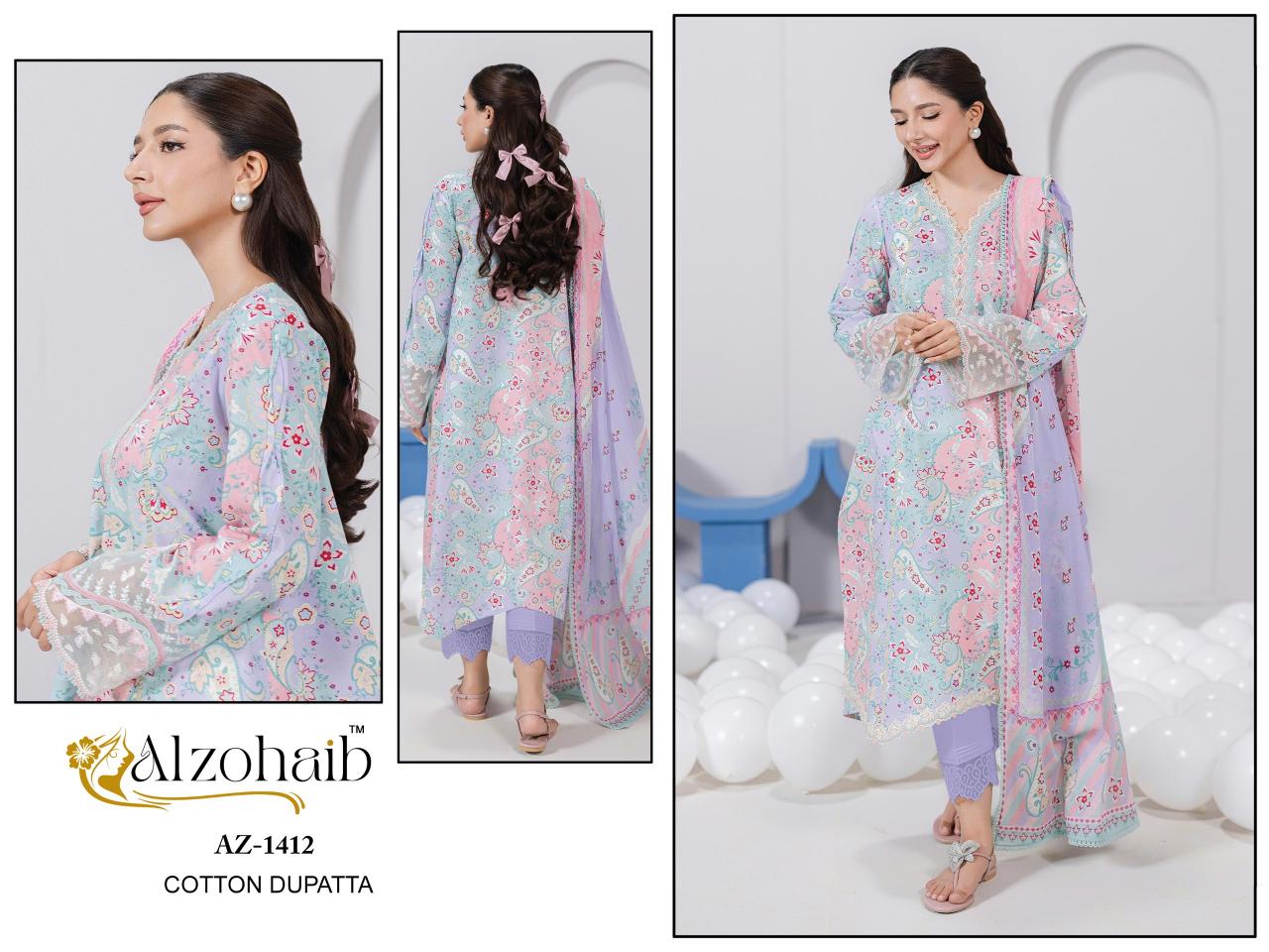 Alzohaib Az Itrh Vol 1 catalog Cotton Dupatta wholesale factory price pakistani suit - Sanvari Fashion