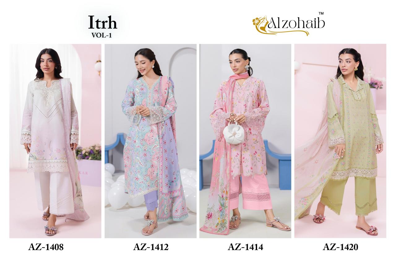 Alzohaib Az Itrh Vol 1 catalog Cotton Dupatta wholesale factory price pakistani suit - Sanvari Fashion