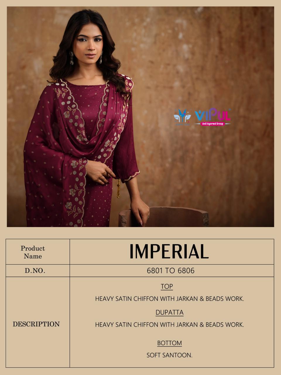 Vipul Imperial catalog wholesale unstitched salwar kameez material in bangalore - Sanvari Fashion