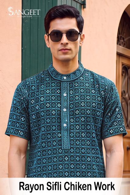 Sangeet Rayon Sifli Chicken work catalog Ethnic mens wear - Sanvari Fashion