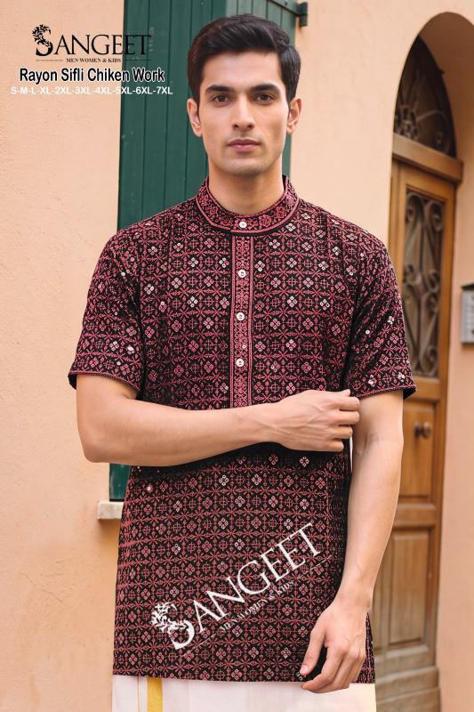 Sangeet Rayon Sifli Chicken work catalog Ethnic mens wear - Sanvari Fashion