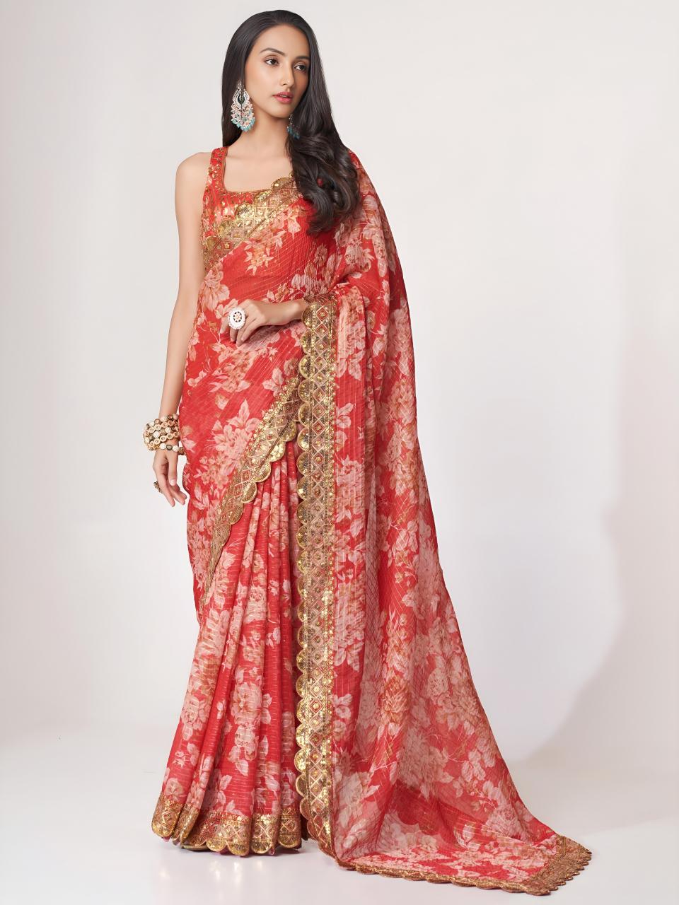 Dazira 1107 Red catalog wholesale saree market in ahmedabad - Sanvari Fashion