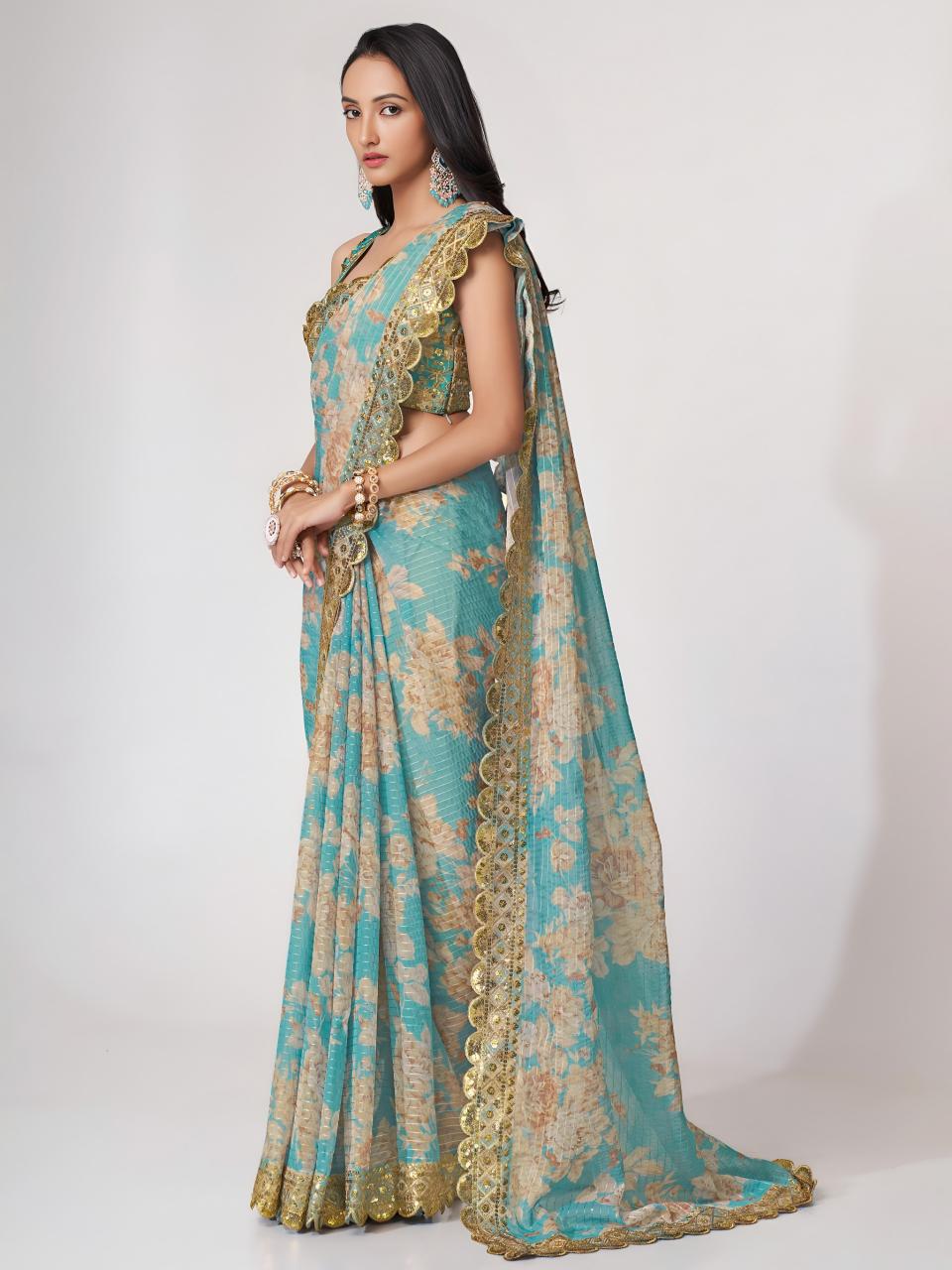 Dazira 1109 Sky Blue catalog organza sarees wholesale - Sanvari Fashion