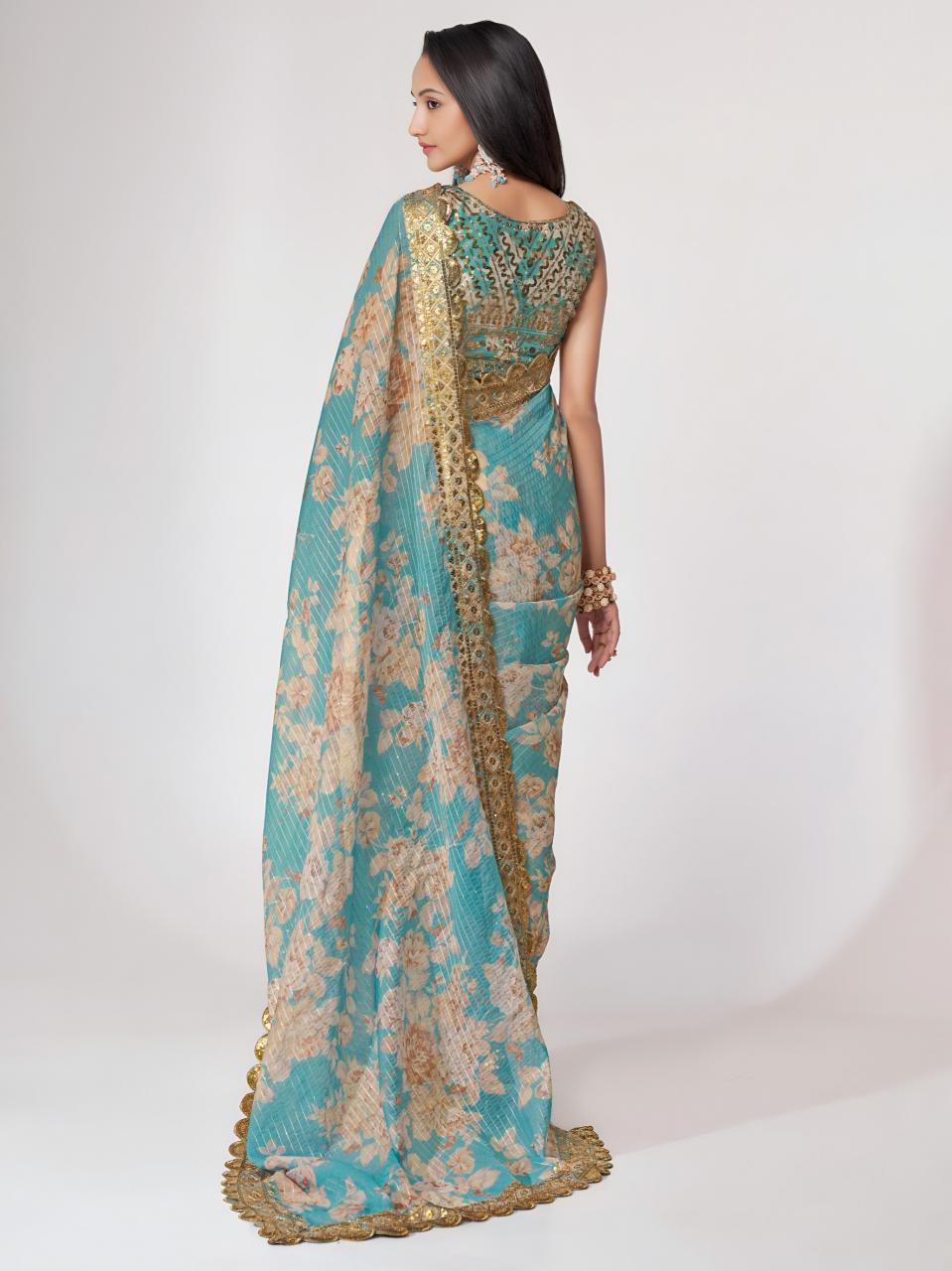 Dazira 1109 Sky Blue catalog organza sarees wholesale - Sanvari Fashion