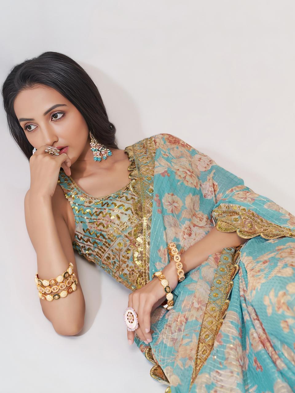 Dazira 1109 Sky Blue catalog organza sarees wholesale - Sanvari Fashion