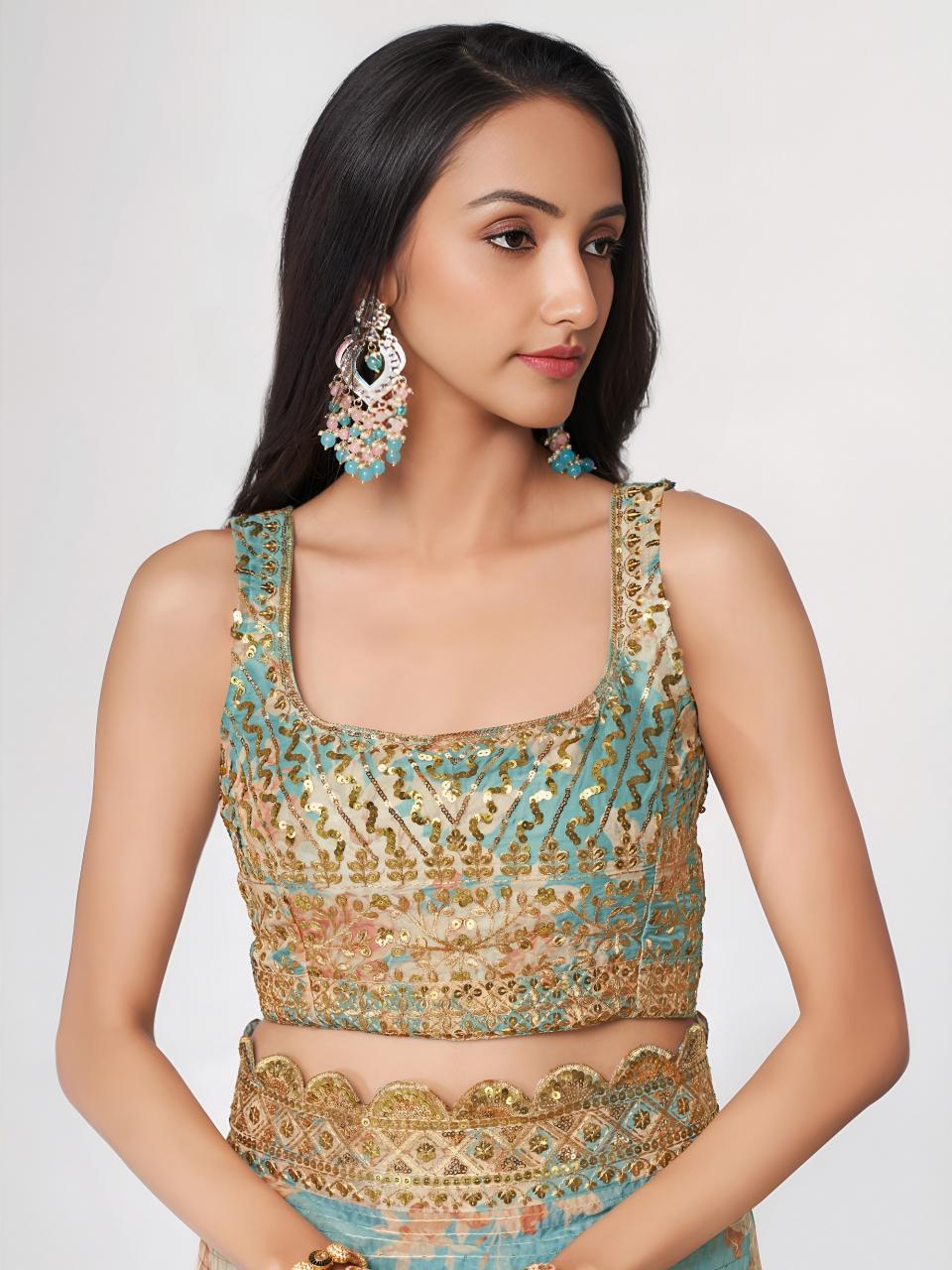 Dazira 1109 Sky Blue catalog organza sarees wholesale - Sanvari Fashion