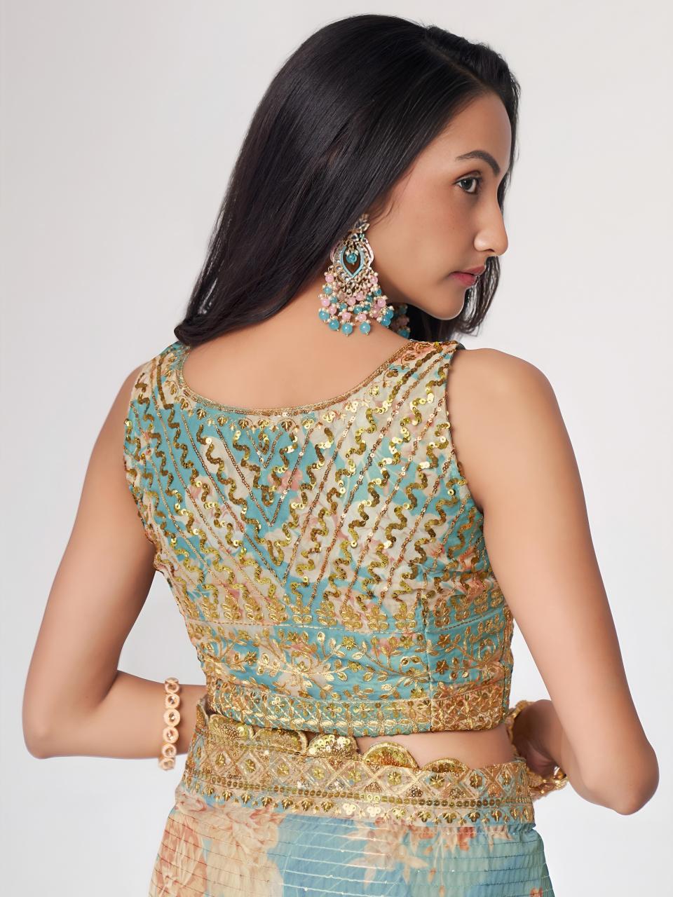 Dazira 1109 Sky Blue catalog organza sarees wholesale - Sanvari Fashion