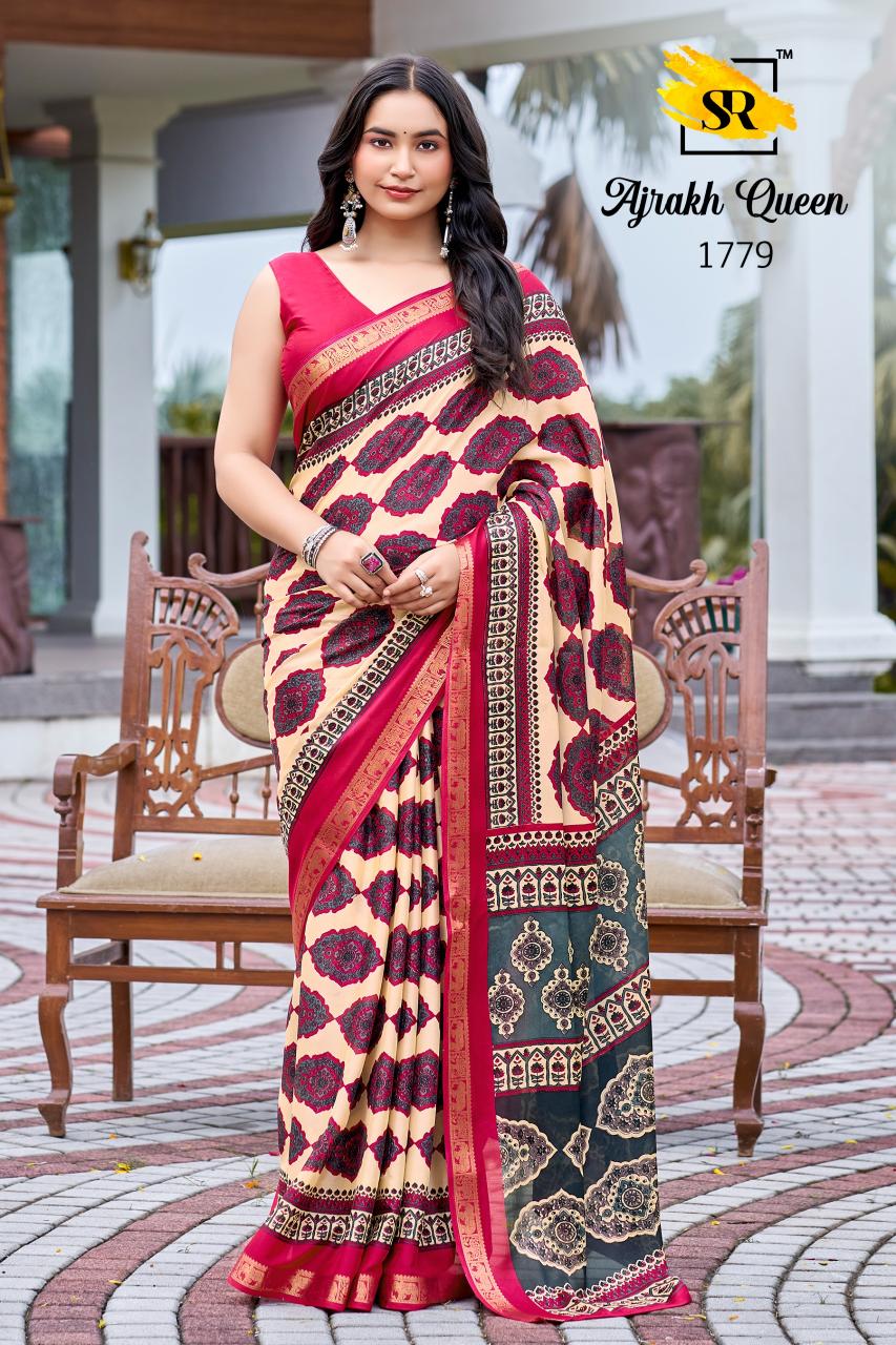 Sr Ajrakh Queen catalog wholesale saree market - Sanvari Fashion