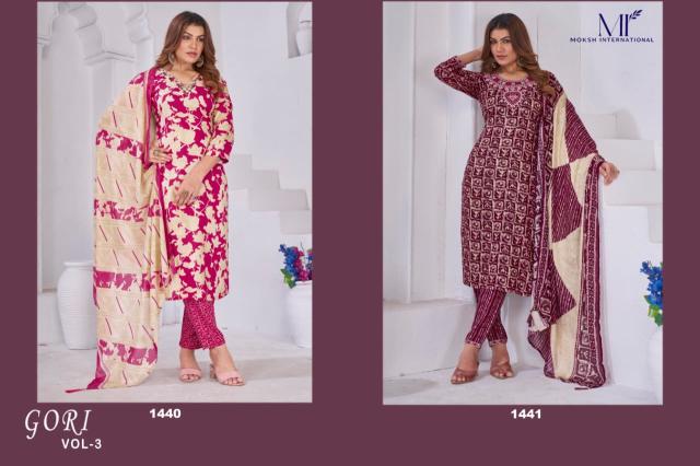 Moksh International Gori vol 3 catalog wholesale kurti pant set - Sanvari Fashion
