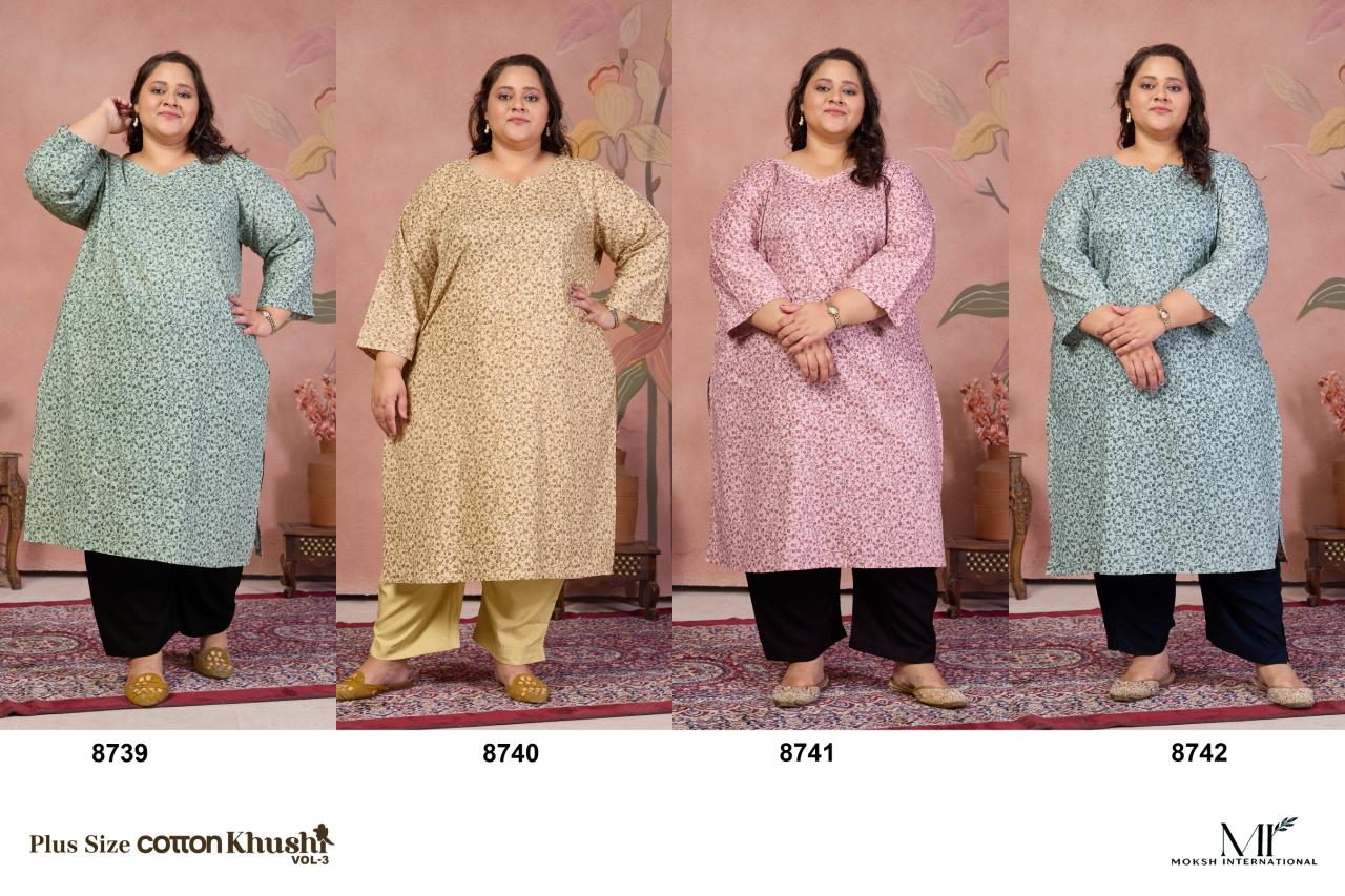 Moksh International Plus Size Cotton Khushi vol 3 catalog where we get wholesale readymade kurtis wholesale - Sanvari Fashion
