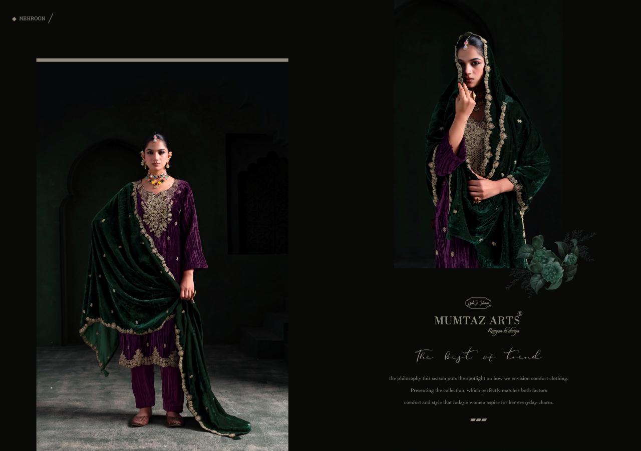 Mumtaz Arts Mehroon catalog work dress material wholesale in ahmedabad - Sanvari Fashion