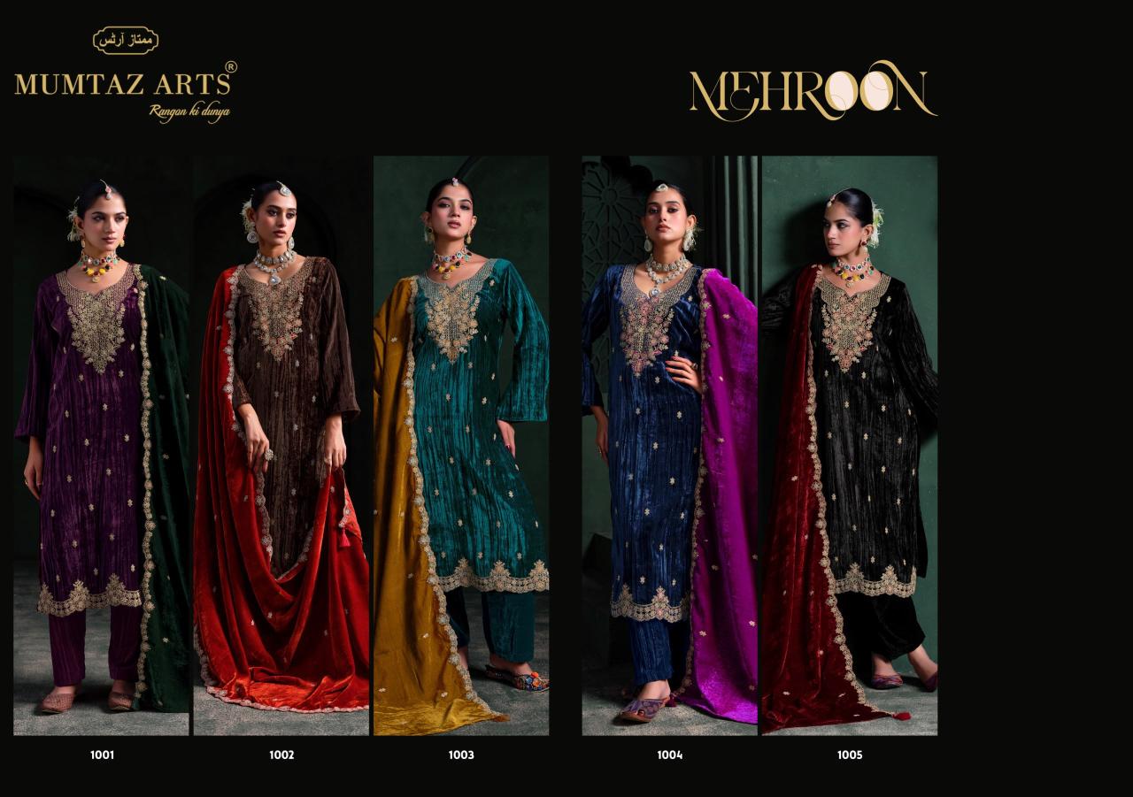 Mumtaz Arts Mehroon catalog work dress material wholesale in ahmedabad - Sanvari Fashion