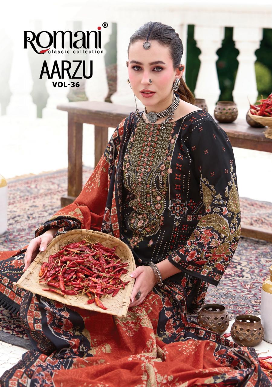 Romani Aarzu Vol 36 Nx catalog faymous dress material shop in surat - Sanvari Fashion