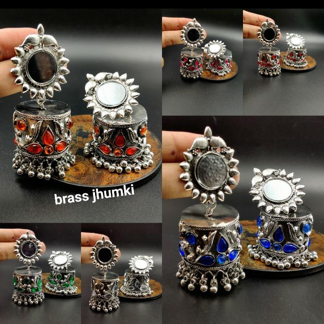 IJ Presents Oxidized Jhumki Buy Online Silver Oxidized Mirror Work Jhumki Earrings