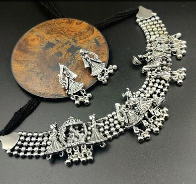 IJ Presents Oxidised Silver Choker Necklace & Earrings Set Buy Oxidised Jewellery Set online in India